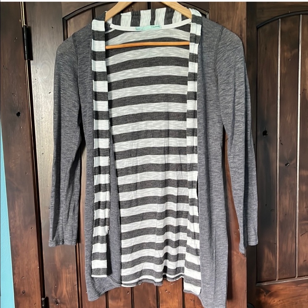 Grey and White Striped Cardigan